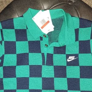 Nike Men's Polo Shirt in Green and Black Check